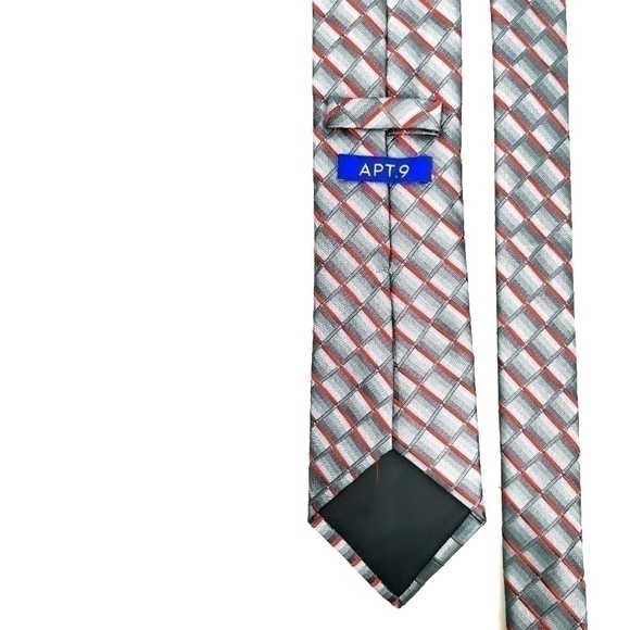 Apt 9 Red and Gray Polyester Modern Traditional Long Neck Tie Geometric Design - Picture 3 of 8